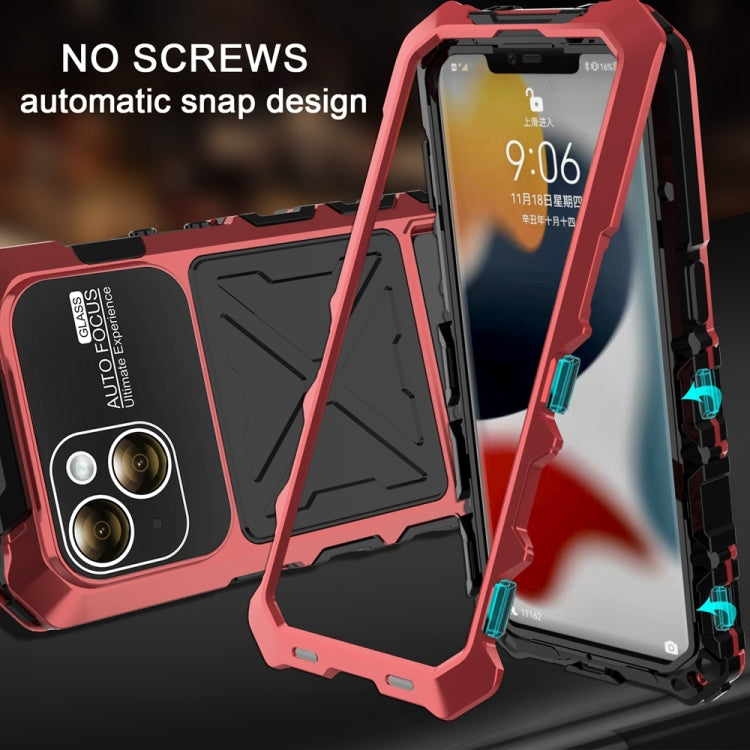 For iPhone 15 Plus R-JUST Metal + Silicone + Tempered Glass Life Waterproof Phone Case with Holder(Red) - iPhone 15 Plus Cases by R-JUST | Online Shopping UK | buy2fix