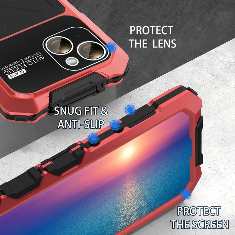 For iPhone 15 Plus R-JUST Metal + Silicone + Tempered Glass Life Waterproof Phone Case with Holder(Red) - iPhone 15 Plus Cases by R-JUST | Online Shopping UK | buy2fix