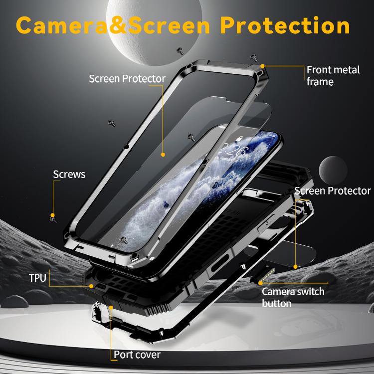 For iPhone Air R-JUST Metal + Silicone + Tempered Glass Life Waterproof Phone Case with Holder(Black) - iPhone Air Cases by R-JUST | Online Shopping UK | buy2fix