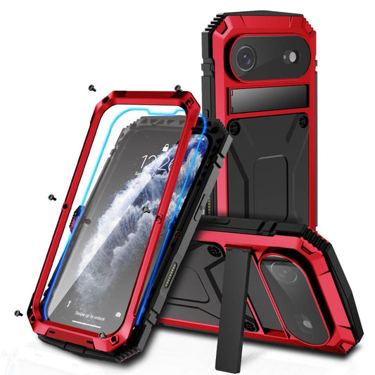 For iPhone Air R-JUST Metal + Silicone + Tempered Glass Life Waterproof Phone Case with Holder(Red) - iPhone Air Cases by R-JUST | Online Shopping UK | buy2fix