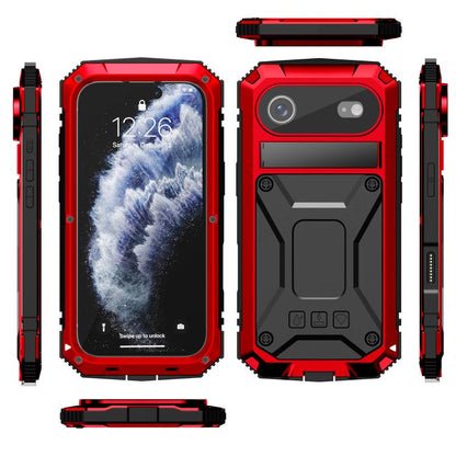 For iPhone Air R-JUST Metal + Silicone + Tempered Glass Life Waterproof Phone Case with Holder(Red) - iPhone Air Cases by R-JUST | Online Shopping UK | buy2fix