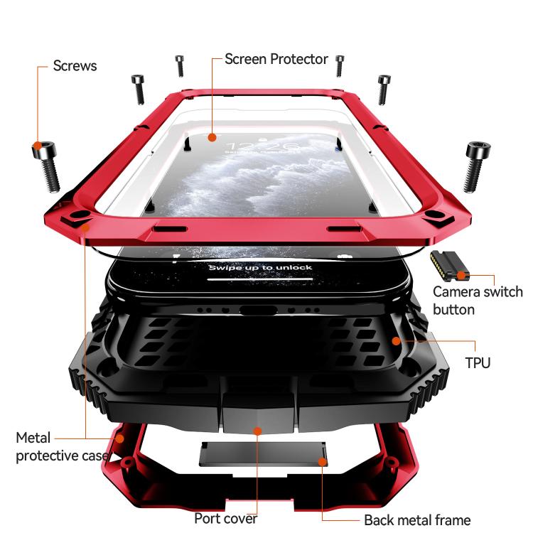 For iPhone Air R-JUST Metal + Silicone + Tempered Glass Life Waterproof Phone Case with Holder(Red) - iPhone Air Cases by R-JUST | Online Shopping UK | buy2fix