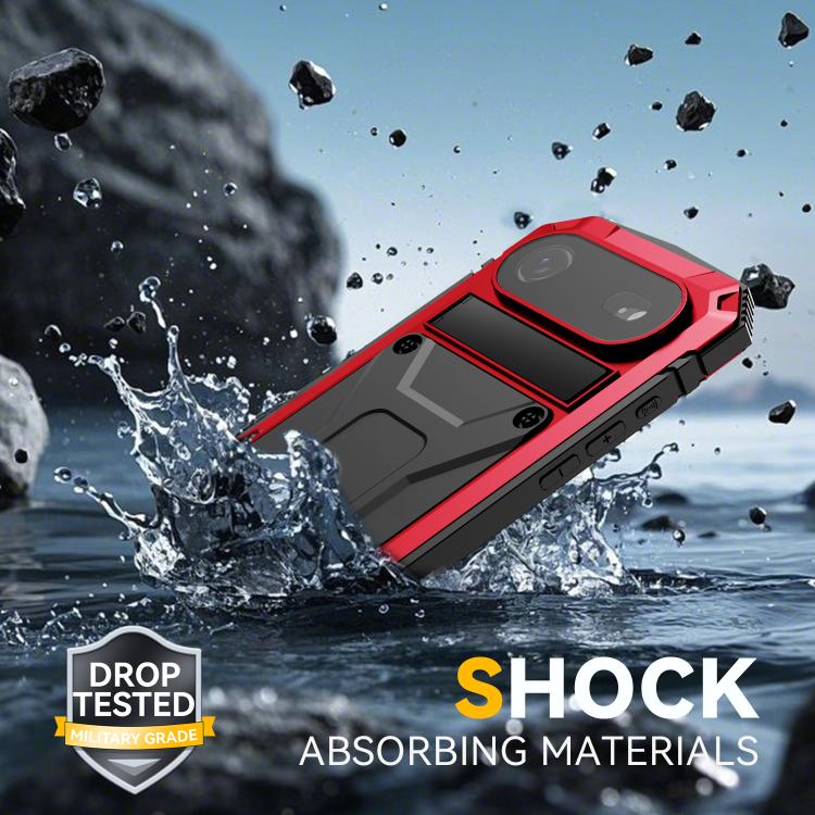 For iPhone Air R-JUST Metal + Silicone + Tempered Glass Life Waterproof Phone Case with Holder(Red) - iPhone Air Cases by R-JUST | Online Shopping UK | buy2fix