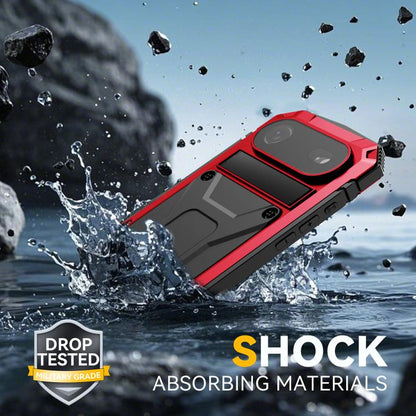 For iPhone Air R-JUST Metal + Silicone + Tempered Glass Life Waterproof Phone Case with Holder(Red) - iPhone Air Cases by R-JUST | Online Shopping UK | buy2fix