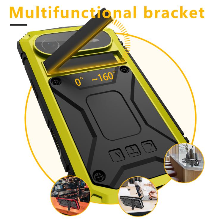 For iPhone Air R-JUST Metal + Silicone + Tempered Glass Life Waterproof Phone Case with Holder(Yellow) - iPhone Air Cases by R-JUST | Online Shopping UK | buy2fix