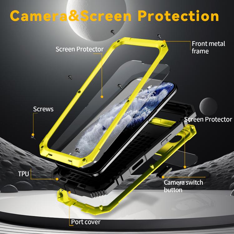 For iPhone Air R-JUST Metal + Silicone + Tempered Glass Life Waterproof Phone Case with Holder(Yellow) - iPhone Air Cases by R-JUST | Online Shopping UK | buy2fix