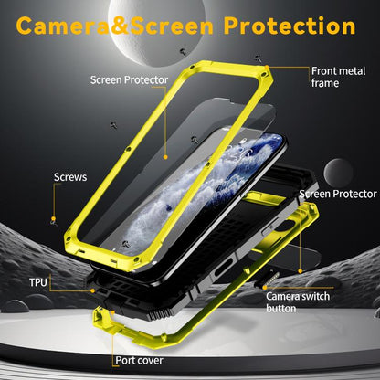 For iPhone Air R-JUST Metal + Silicone + Tempered Glass Life Waterproof Phone Case with Holder(Yellow) - iPhone Air Cases by R-JUST | Online Shopping UK | buy2fix