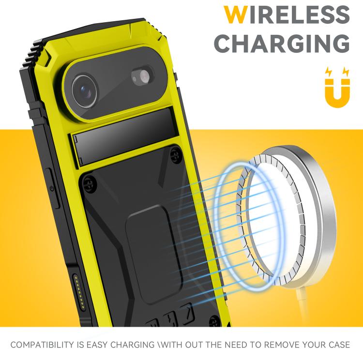 For iPhone Air R-JUST Metal + Silicone + Tempered Glass Life Waterproof Phone Case with Holder(Yellow) - iPhone Air Cases by R-JUST | Online Shopping UK | buy2fix