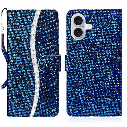 For iPhone 16 Plus Glitter Powder Filp Leather Phone Case(Blue) - iPhone 16 Plus Cases by buy2fix | Online Shopping UK | buy2fix