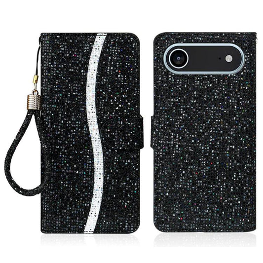 For iPhone Air Glitter Powder Filp Leather Phone Case(Black) - iPhone Air Cases by buy2fix | Online Shopping UK | buy2fix