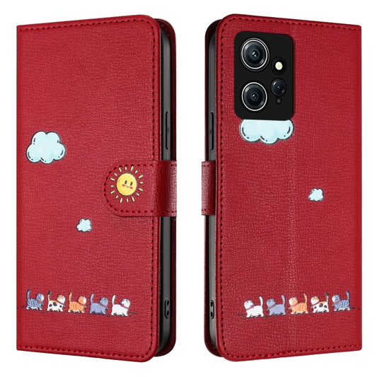 For Xiaomi Redmi Note 12 4G Global Cartoon Cats Leather Phone Case(Red) by buy2fix