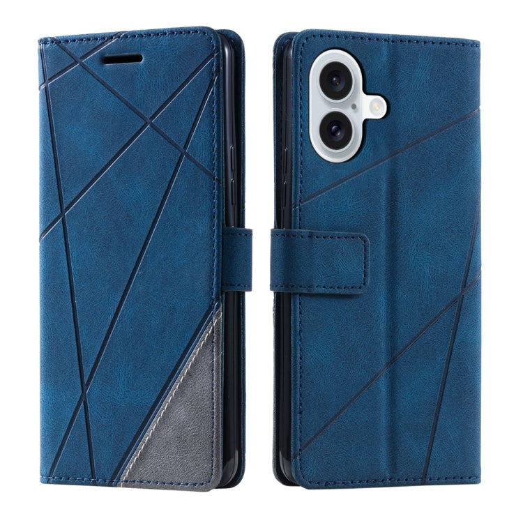 For iPhone 16 Plus Skin Feel Splicing Leather Phone Case(Blue) - iPhone 16 Plus Cases by buy2fix | Online Shopping UK | buy2fix