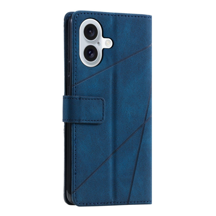 For iPhone 16 Plus Skin Feel Splicing Leather Phone Case(Blue) - iPhone 16 Plus Cases by buy2fix | Online Shopping UK | buy2fix