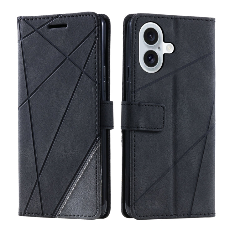 For iPhone 16 Plus Skin Feel Splicing Leather Phone Case(Black) - iPhone 16 Plus Cases by buy2fix | Online Shopping UK | buy2fix