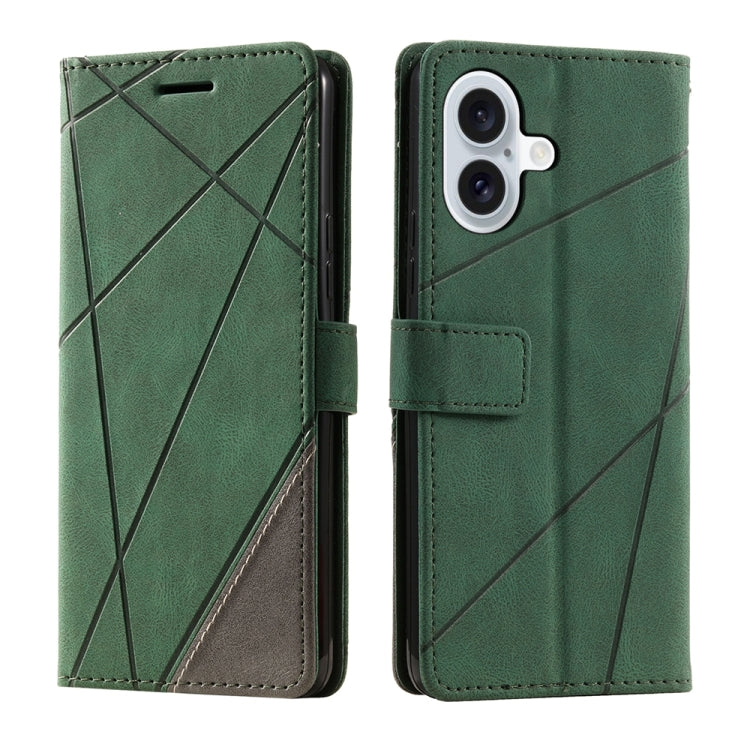 For iPhone 16 Plus Skin Feel Splicing Leather Phone Case(Green) - iPhone 16 Plus Cases by buy2fix | Online Shopping UK | buy2fix