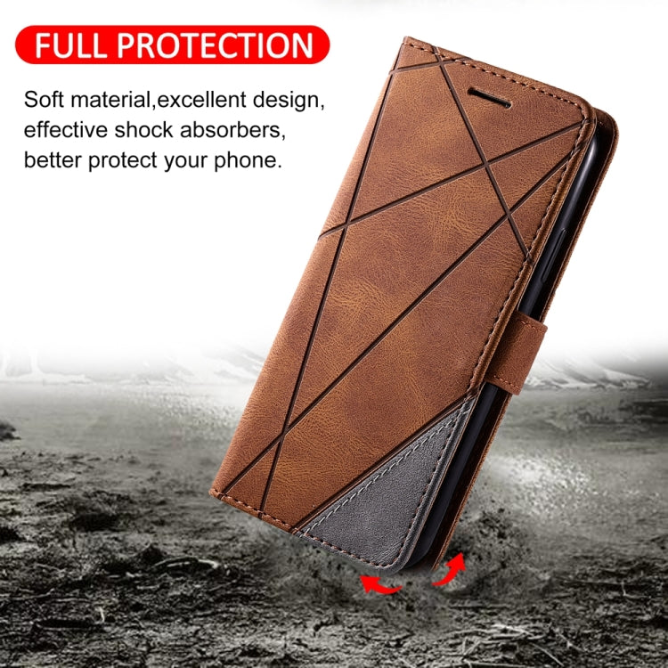 For iPhone 16 Plus Skin Feel Splicing Leather Phone Case(Brown) - iPhone 16 Plus Cases by buy2fix | Online Shopping UK | buy2fix