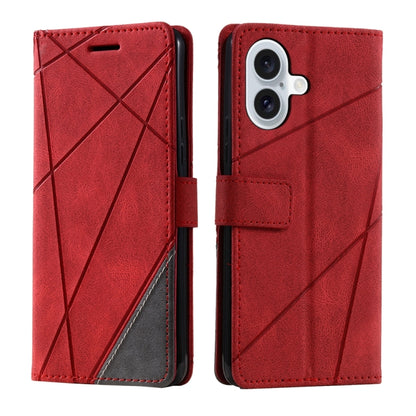 For iPhone 16 Skin Feel Splicing Leather Phone Case(Red) - iPhone 16 Cases by buy2fix | Online Shopping UK | buy2fix