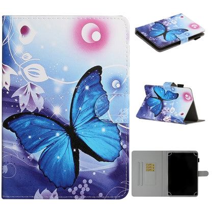 For 7 inch Universal Tablet PC Colored Drawing Pattern Horizontal Flip PU Leather Case with Holder & Card Slot(Blue Butterfly) - 7 inch by buy2fix | Online Shopping UK | buy2fix