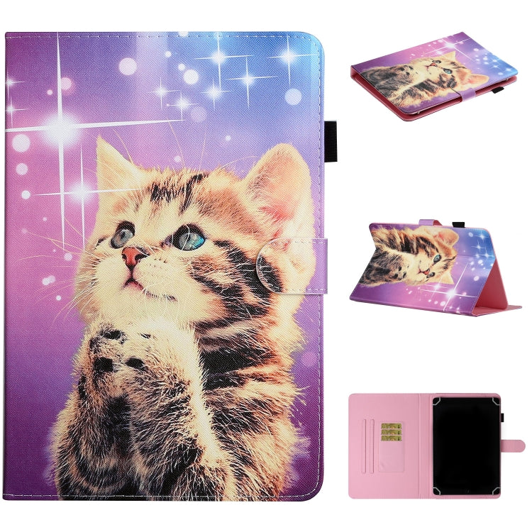 For 8 inch Universal Tablet PC Colored Drawing Pattern Horizontal Flip PU Leather Case with Holder & Card Slot(Starry Cat) - 8 inch by buy2fix | Online Shopping UK | buy2fix