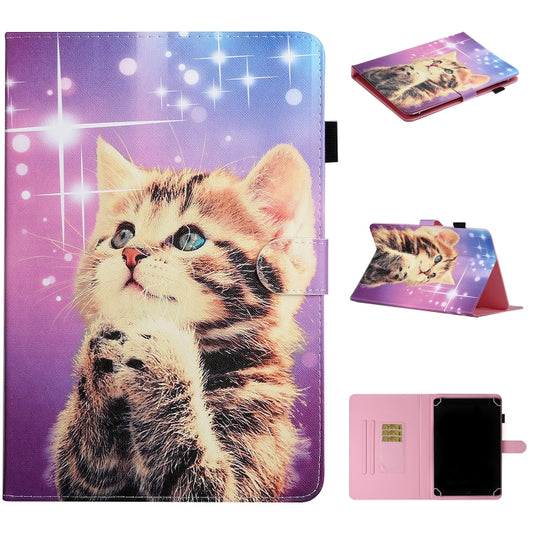 For 8 inch Universal Tablet PC Colored Drawing Pattern Horizontal Flip PU Leather Case with Holder & Card Slot(Starry Cat) - 8 inch by buy2fix | Online Shopping UK | buy2fix