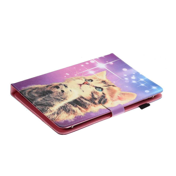 For 8 inch Universal Tablet PC Colored Drawing Pattern Horizontal Flip PU Leather Case with Holder & Card Slot(Starry Cat) - 8 inch by buy2fix | Online Shopping UK | buy2fix