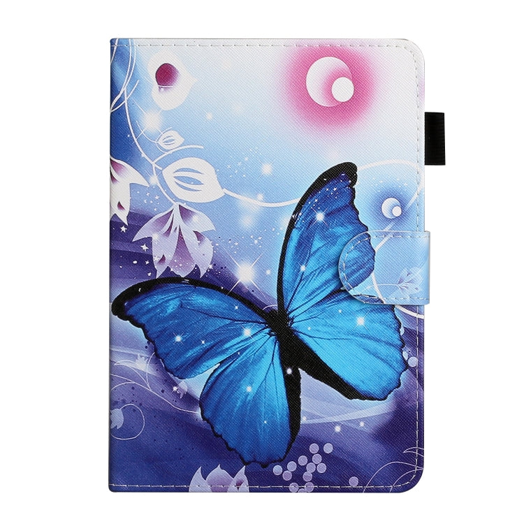 For 8 inch Universal Tablet PC Colored Drawing Pattern Horizontal Flip PU Leather Case with Holder & Card Slot(Blue Butterfly) - 8 inch by buy2fix | Online Shopping UK | buy2fix