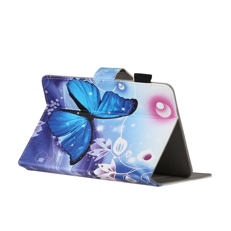 For 8 inch Universal Tablet PC Colored Drawing Pattern Horizontal Flip PU Leather Case with Holder & Card Slot(Blue Butterfly) - 8 inch by buy2fix | Online Shopping UK | buy2fix