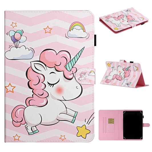 For 8 inch Universal Tablet PC Colored Drawing Pattern Horizontal Flip PU Leather Case with Holder & Card Slot(Pink Unicorn) - 8 inch by buy2fix | Online Shopping UK | buy2fix