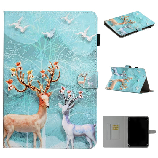 For 10 inch Universal Tablet PC Colored Drawing Pattern Horizontal Flip PU Leather Case with Holder & Card Slot(Sika Deer) - 10 - 11 inch by buy2fix | Online Shopping UK | buy2fix