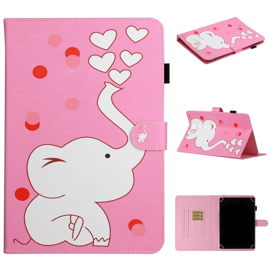 For 10 inch Universal Tablet PC Colored Drawing Pattern Horizontal Flip PU Leather Case with Holder & Card Slot(Loving Elephant) - 10 - 11 inch by buy2fix | Online Shopping UK | buy2fix