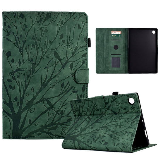 For Samsung Galaxy Tab A11+ / A9+ Fortune Tree Embossed Leather Smart Tablet Case(Green)