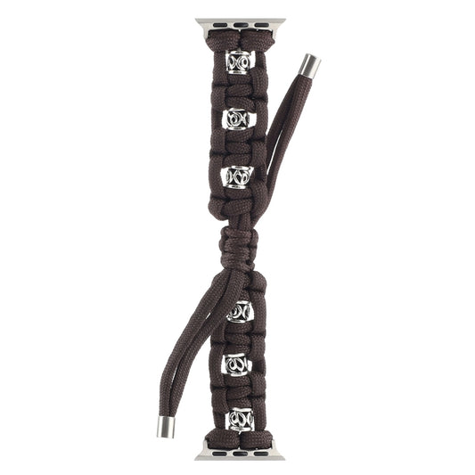 For Apple Watch Ultra 2 49mm Silk Silver Beads Braided Watch Band(Coffee) by buy2fix