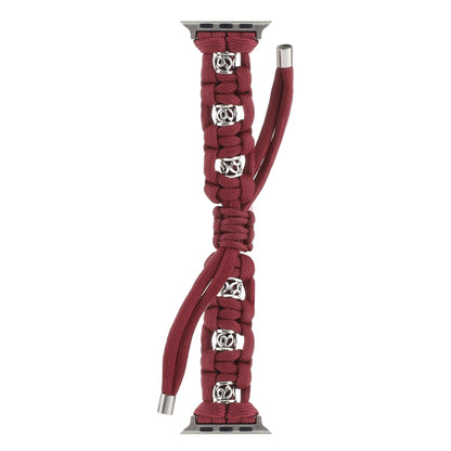 For Apple Watch Ultra 2 49mm Silk Silver Beads Braided Watch Band(Wine Red) - Watch Bands by buy2fix | Online Shopping UK | buy2fix