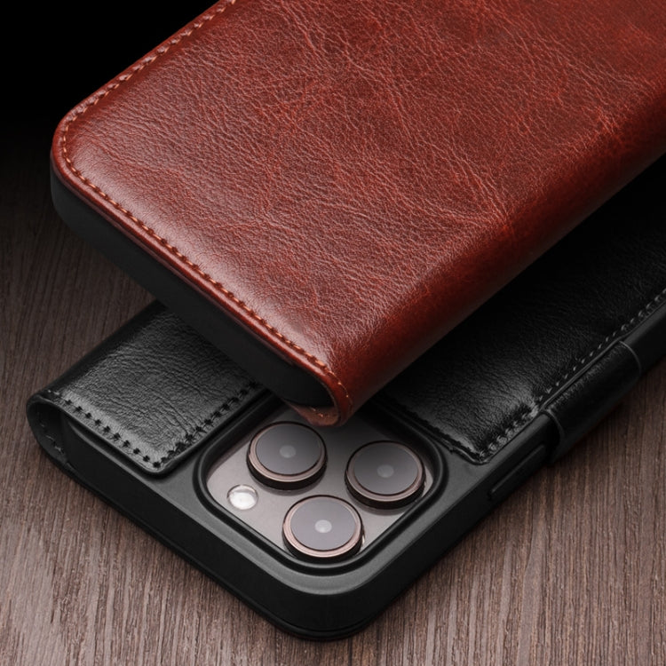 For iPhone 15 QIALINO Classic 103 Buckle Genuine Leather Phone Case(Black) - iPhone 15 Cases by QIALINO | Online Shopping UK | buy2fix