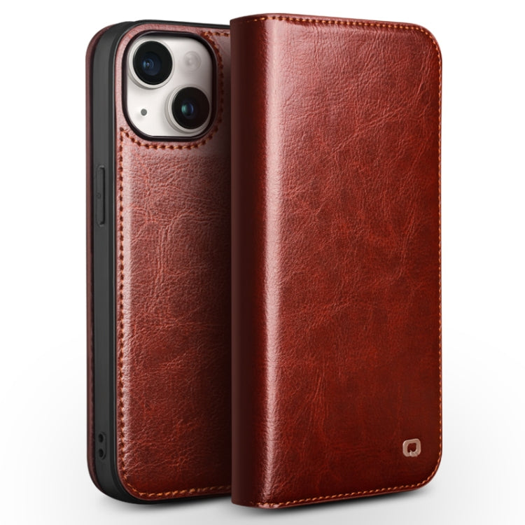For iPhone 15 QIALINO Classic Genuine Leather Phone Case(Brown) by QIALINO