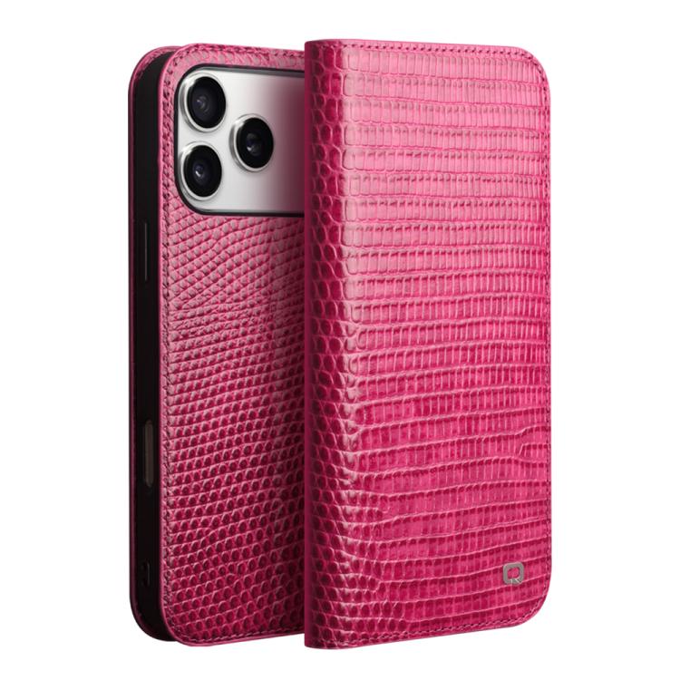 For iPhone 17 Pro QIALINO Little Crocodile Texture Genuine Leather Phone Case(Rose Red) - iPhone 17 Pro Cases by QIALINO | Online Shopping UK | buy2fix