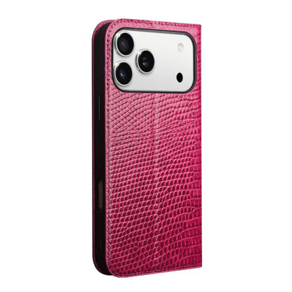 For iPhone 17 Pro QIALINO Little Crocodile Texture Genuine Leather Phone Case(Rose Red) - iPhone 17 Pro Cases by QIALINO | Online Shopping UK | buy2fix