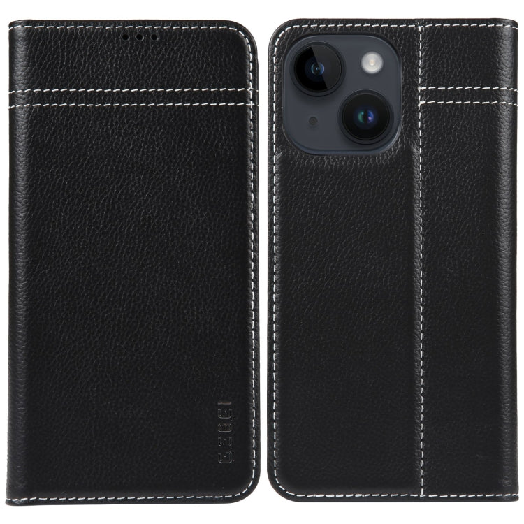 For iPhone 15 Plus GEBEI Top-grain Horizontal Flip Leather Phone Case(Black) - iPhone 15 Plus Cases by GEBEI | Online Shopping UK | buy2fix