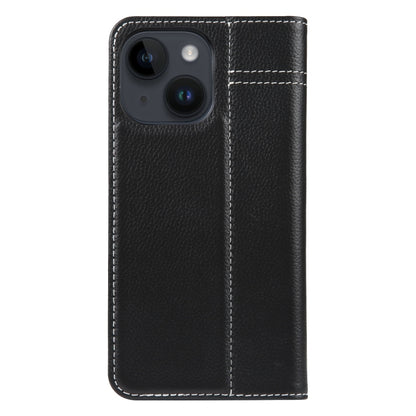 For iPhone 15 Plus GEBEI Top-grain Horizontal Flip Leather Phone Case(Black) - iPhone 15 Plus Cases by GEBEI | Online Shopping UK | buy2fix
