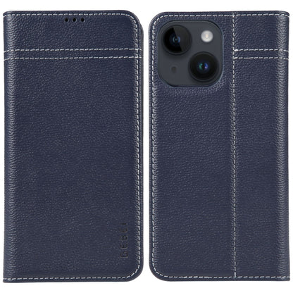 For iPhone 15 Plus GEBEI Top-grain Horizontal Flip Leather Phone Case(Blue) - iPhone 15 Plus Cases by GEBEI | Online Shopping UK | buy2fix