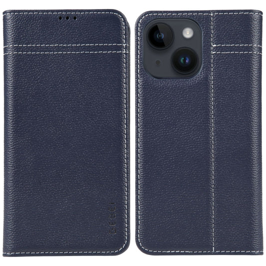 For iPhone 15 Plus GEBEI Top-grain Horizontal Flip Leather Phone Case(Blue) - iPhone 15 Plus Cases by GEBEI | Online Shopping UK | buy2fix