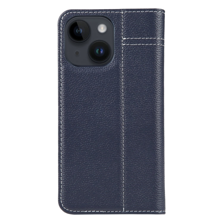 For iPhone 15 Plus GEBEI Top-grain Horizontal Flip Leather Phone Case(Blue) - iPhone 15 Plus Cases by GEBEI | Online Shopping UK | buy2fix
