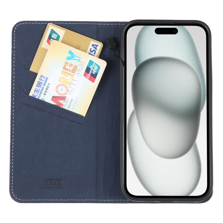 For iPhone 15 Plus GEBEI Top-grain Horizontal Flip Leather Phone Case(Blue) - iPhone 15 Plus Cases by GEBEI | Online Shopping UK | buy2fix