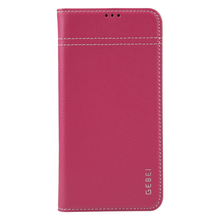 For iPhone 15 Plus GEBEI Top-grain Horizontal Flip Leather Phone Case(Rose Red) - iPhone 15 Plus Cases by GEBEI | Online Shopping UK | buy2fix