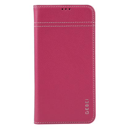 For iPhone 15 Plus GEBEI Top-grain Horizontal Flip Leather Phone Case(Rose Red) - iPhone 15 Plus Cases by GEBEI | Online Shopping UK | buy2fix