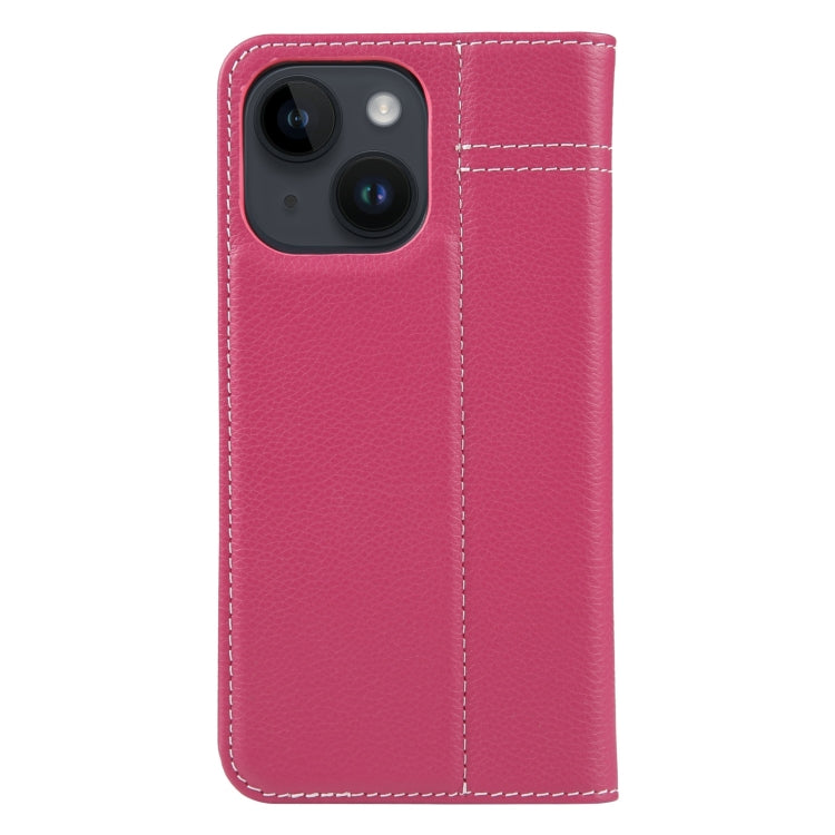 For iPhone 15 Plus GEBEI Top-grain Horizontal Flip Leather Phone Case(Rose Red) - iPhone 15 Plus Cases by GEBEI | Online Shopping UK | buy2fix