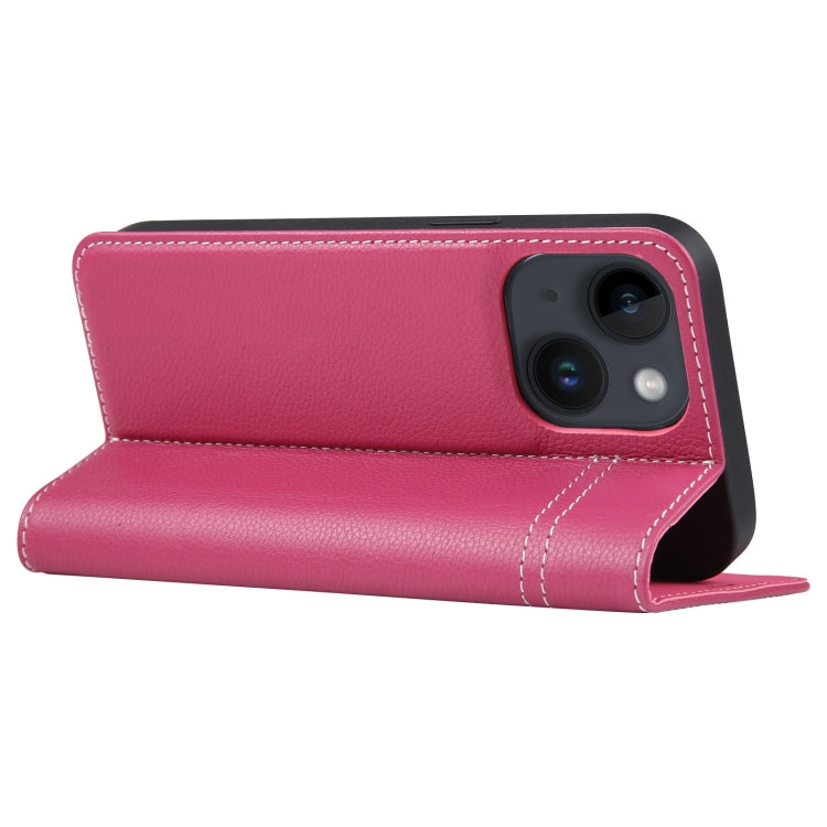 For iPhone 15 Plus GEBEI Top-grain Horizontal Flip Leather Phone Case(Rose Red) - iPhone 15 Plus Cases by GEBEI | Online Shopping UK | buy2fix