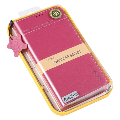 For iPhone 15 Plus GEBEI Top-grain Horizontal Flip Leather Phone Case(Rose Red) - iPhone 15 Plus Cases by GEBEI | Online Shopping UK | buy2fix