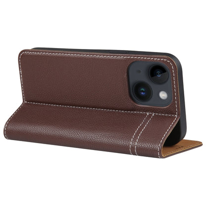 For iPhone 15 Plus GEBEI Top-grain Horizontal Flip Leather Phone Case(Brown) - iPhone 15 Plus Cases by GEBEI | Online Shopping UK | buy2fix