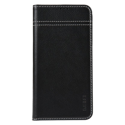 For iPhone 15 GEBEI Top-grain Horizontal Flip Leather Phone Case(Black) - iPhone 15 Cases by GEBEI | Online Shopping UK | buy2fix